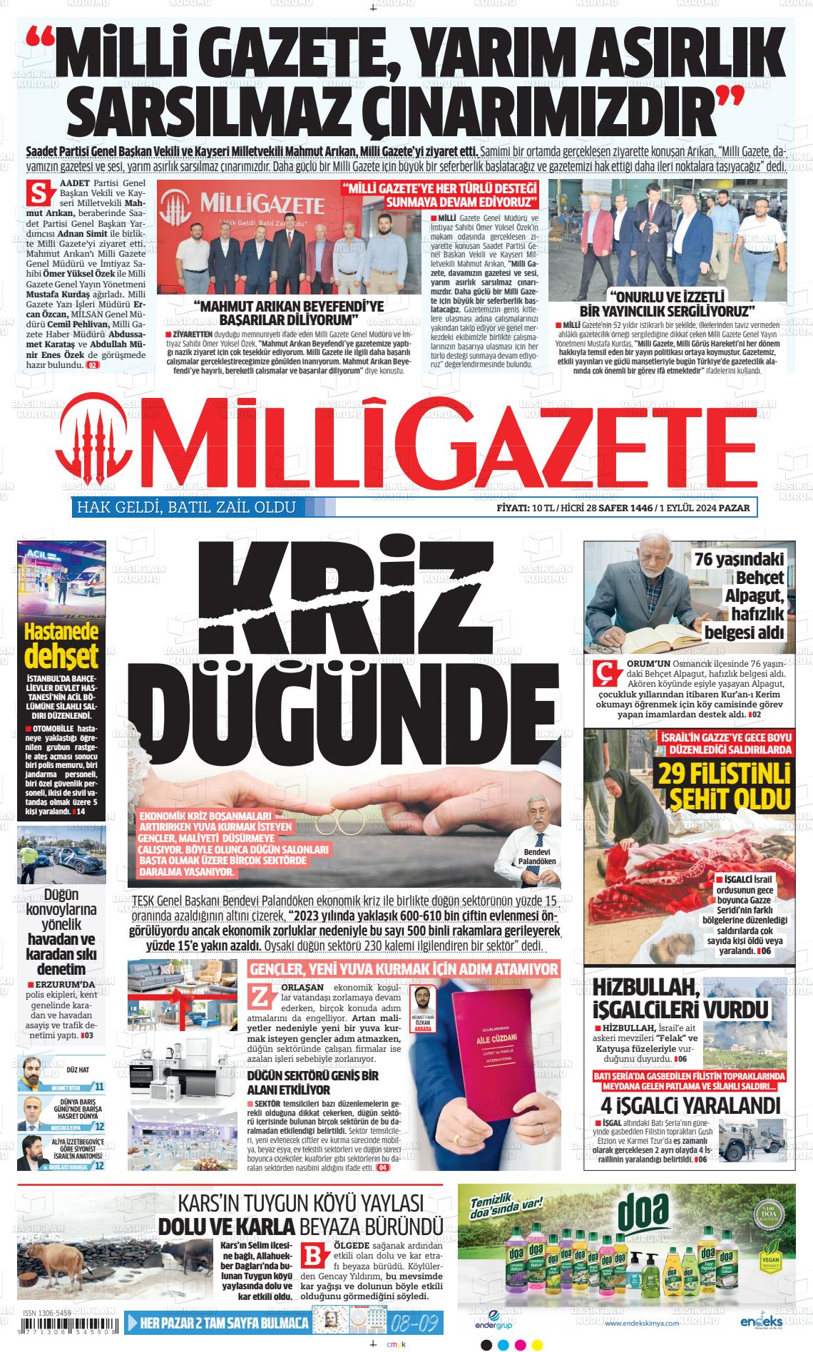 01 Eylül 2024 Milli Gazete Gazete Manşeti