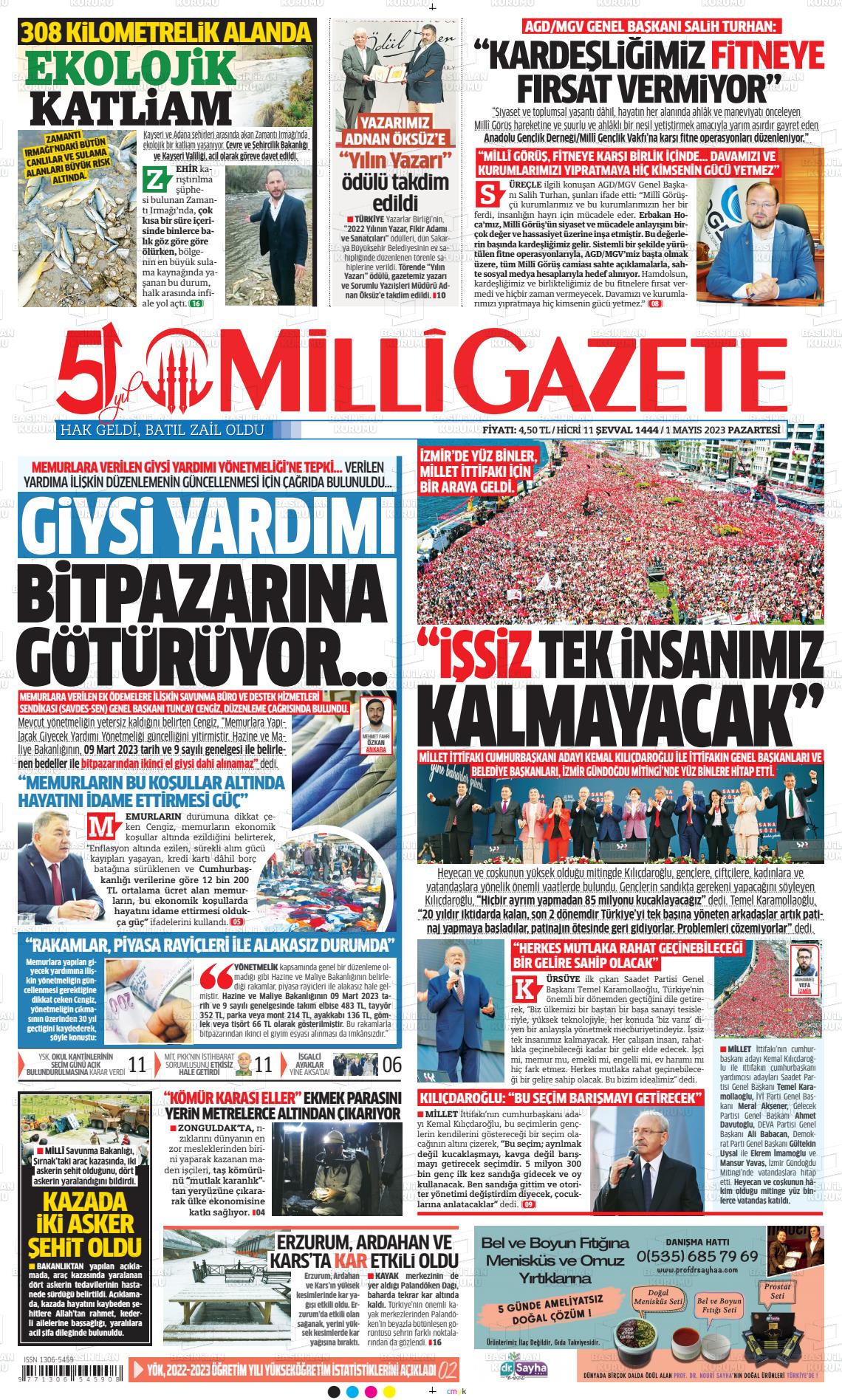 01 Mayıs 2023 Milli Gazete Gazete Manşeti