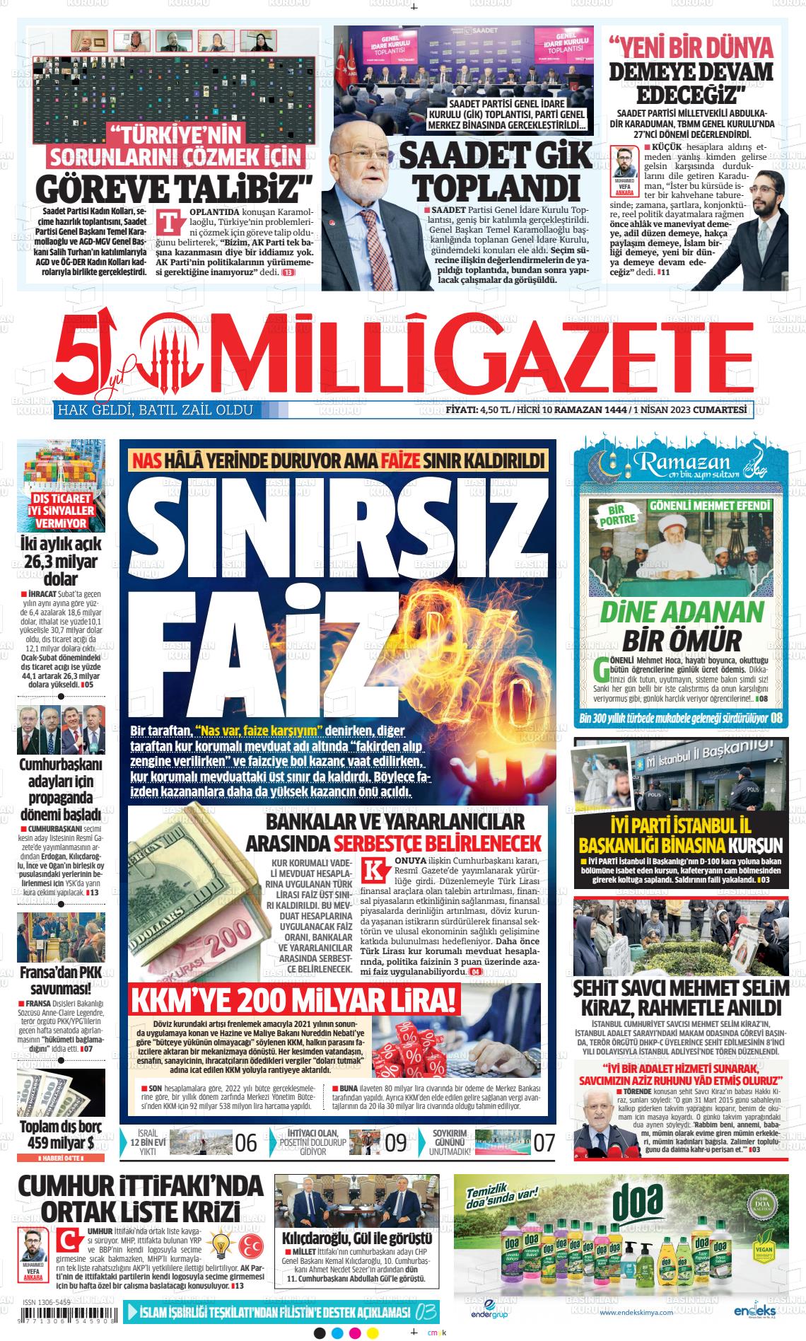 01 Nisan 2023 Milli Gazete Gazete Manşeti