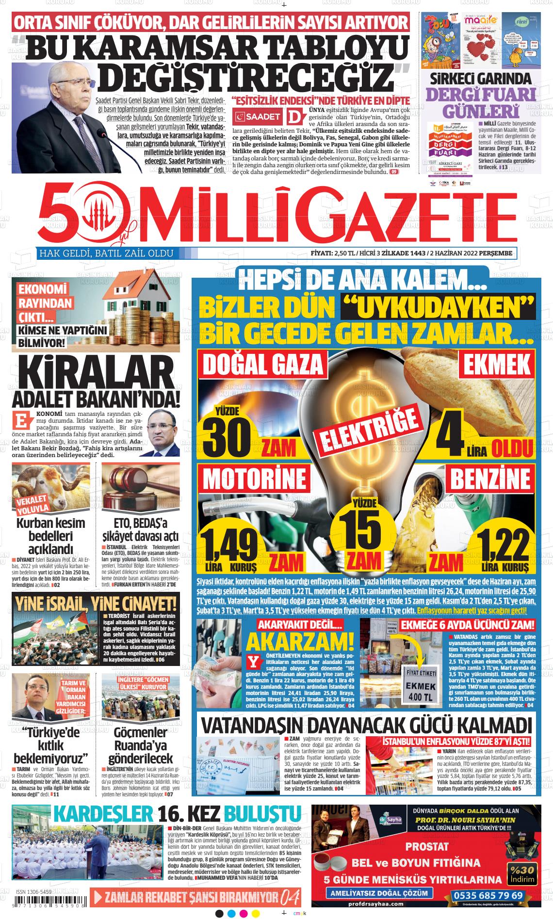 02 Haziran 2022 Milli Gazete Gazete Manşeti