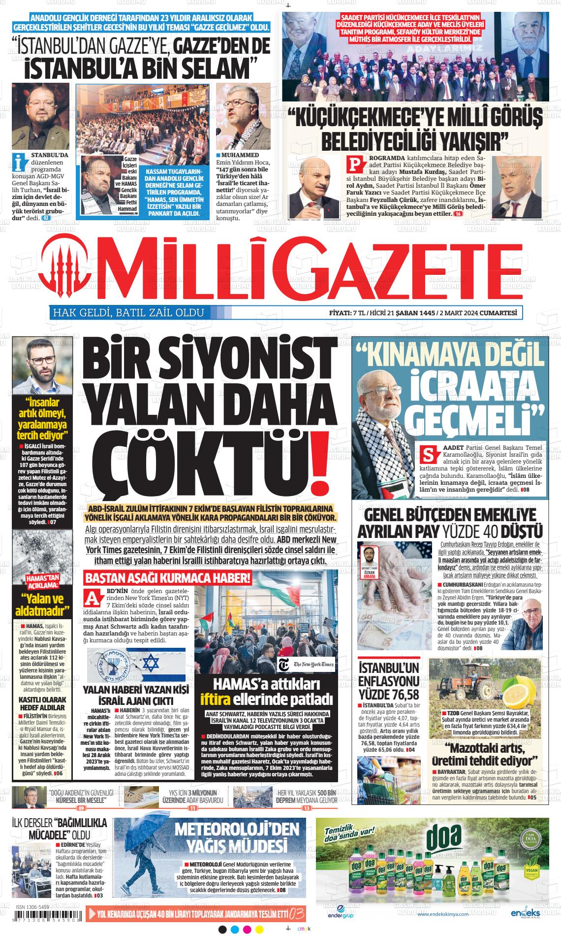 02 Mart 2024 Milli Gazete Gazete Manşeti