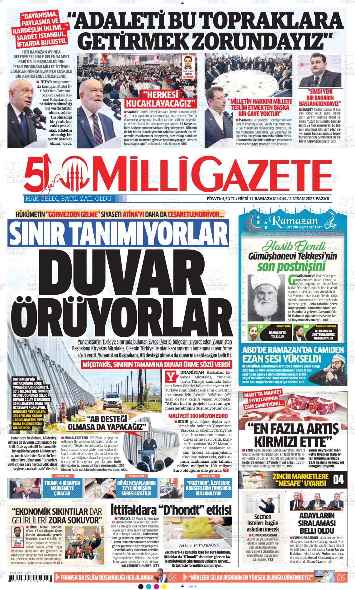 02 Nisan 2023 Milli Gazete Gazete Manşeti