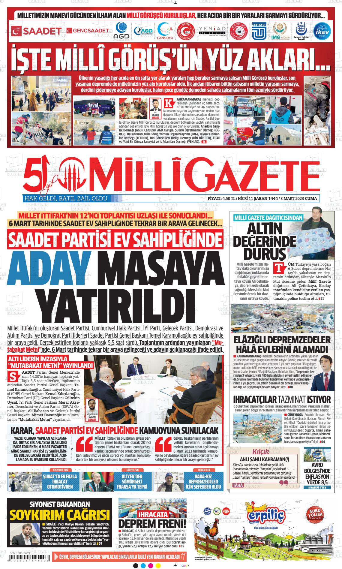 03 Mart 2023 Milli Gazete Gazete Manşeti