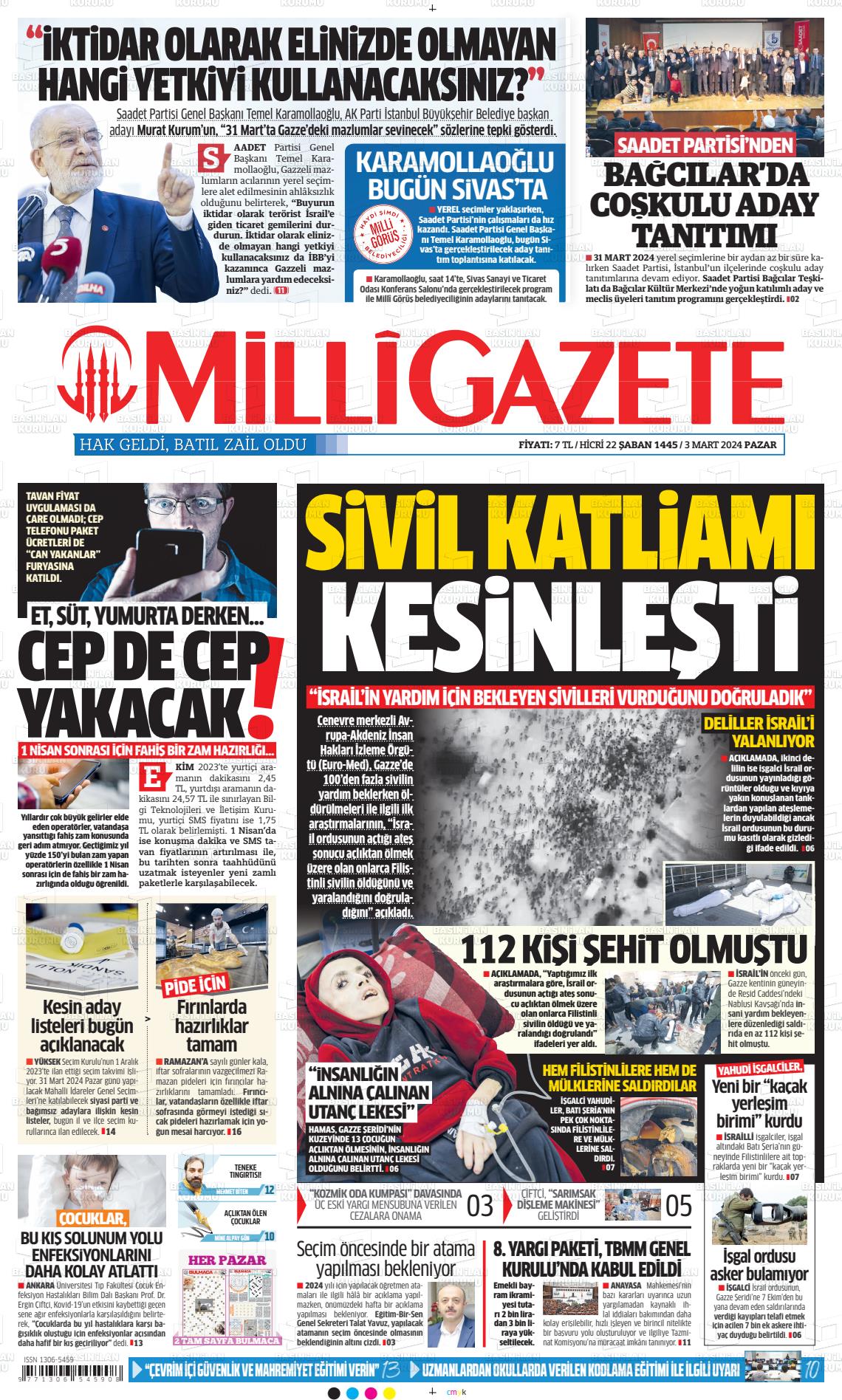 03 Mart 2024 Milli Gazete Gazete Manşeti