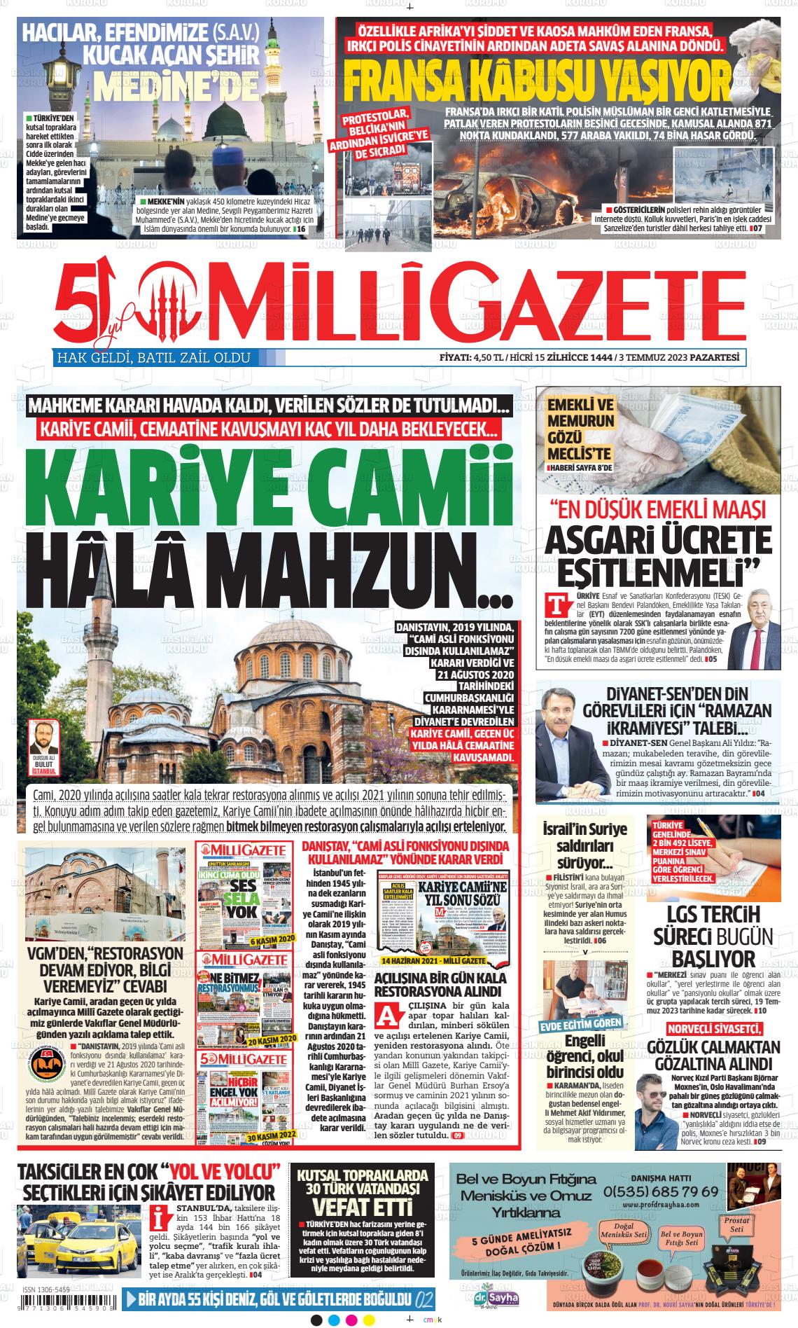 03 Temmuz 2023 Milli Gazete Gazete Manşeti