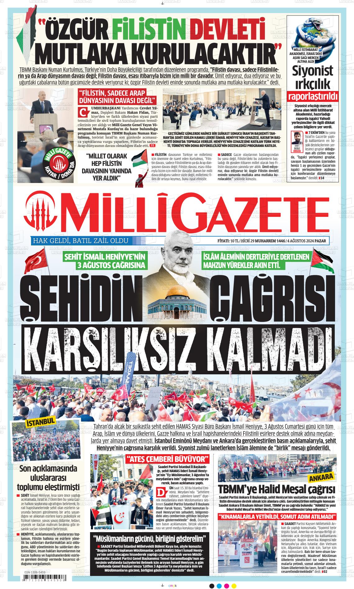 04 Ağustos 2024 Milli Gazete Gazete Manşeti