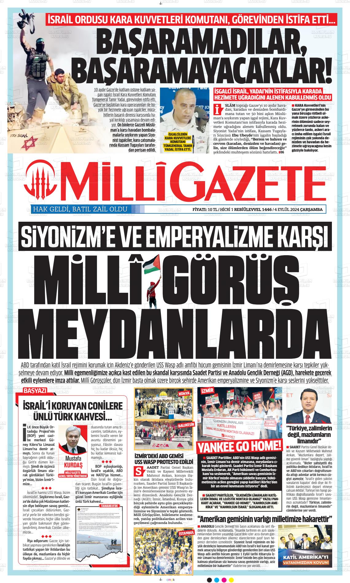 04 Eylül 2024 Milli Gazete Gazete Manşeti