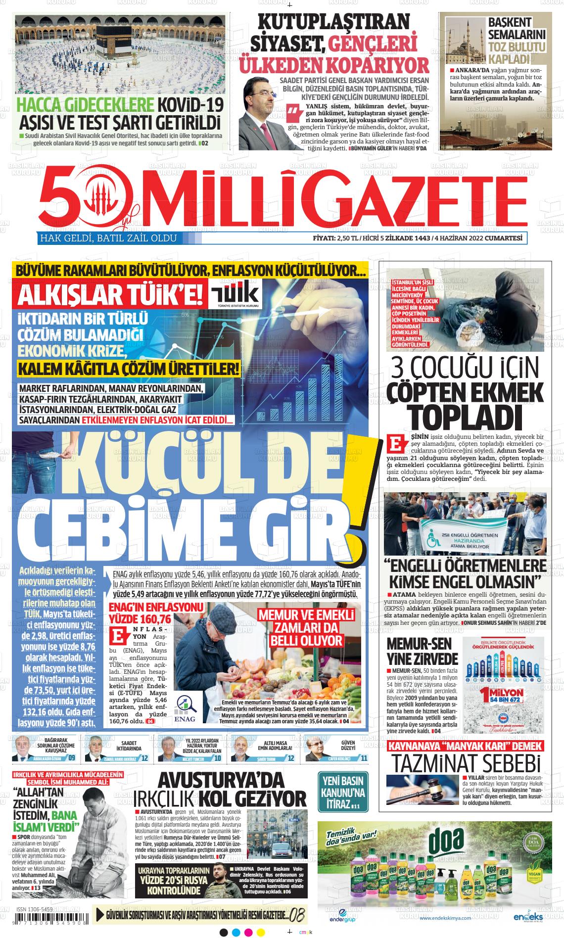 04 Haziran 2022 Milli Gazete Gazete Manşeti