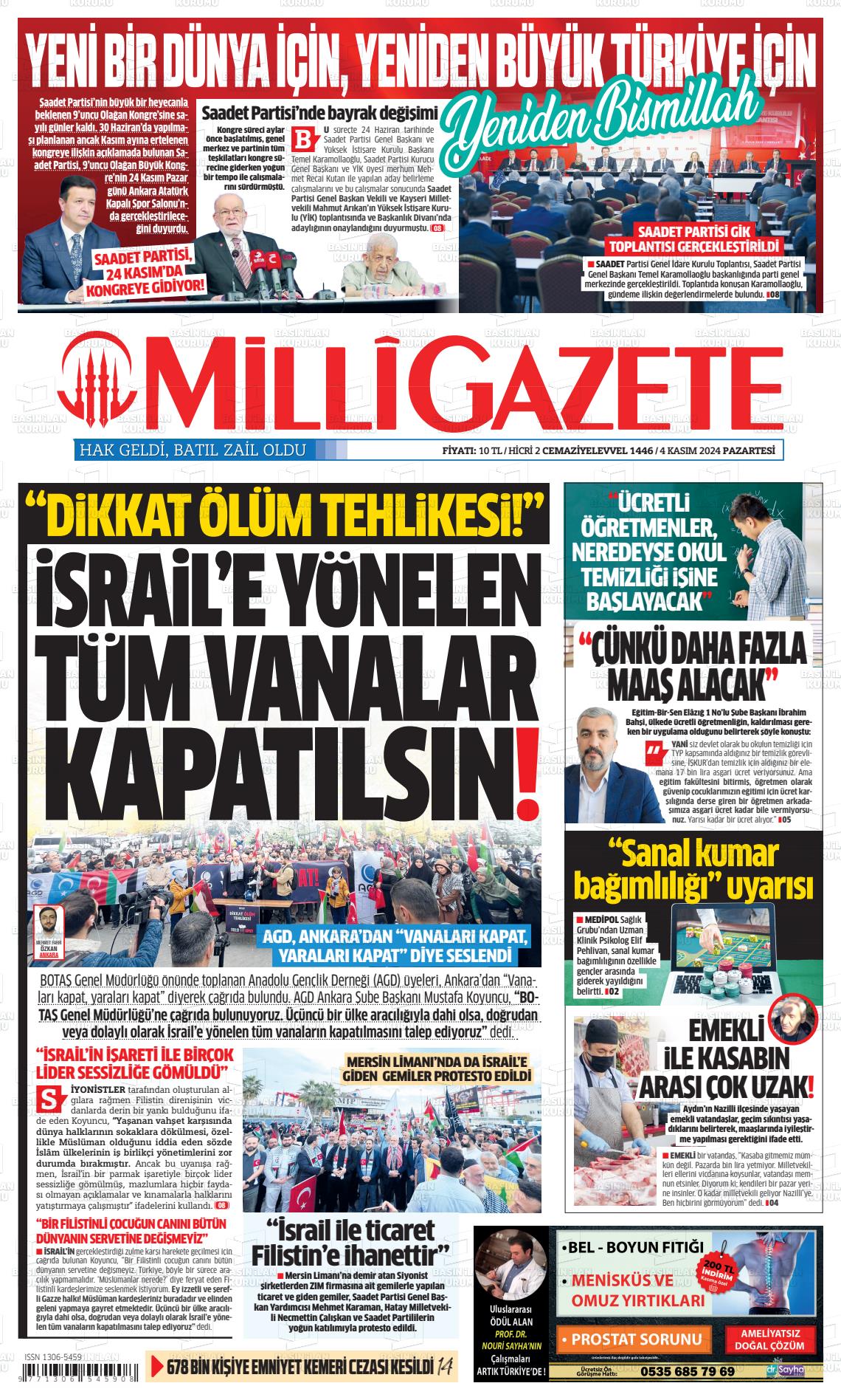 04 Kasım 2024 Milli Gazete Gazete Manşeti