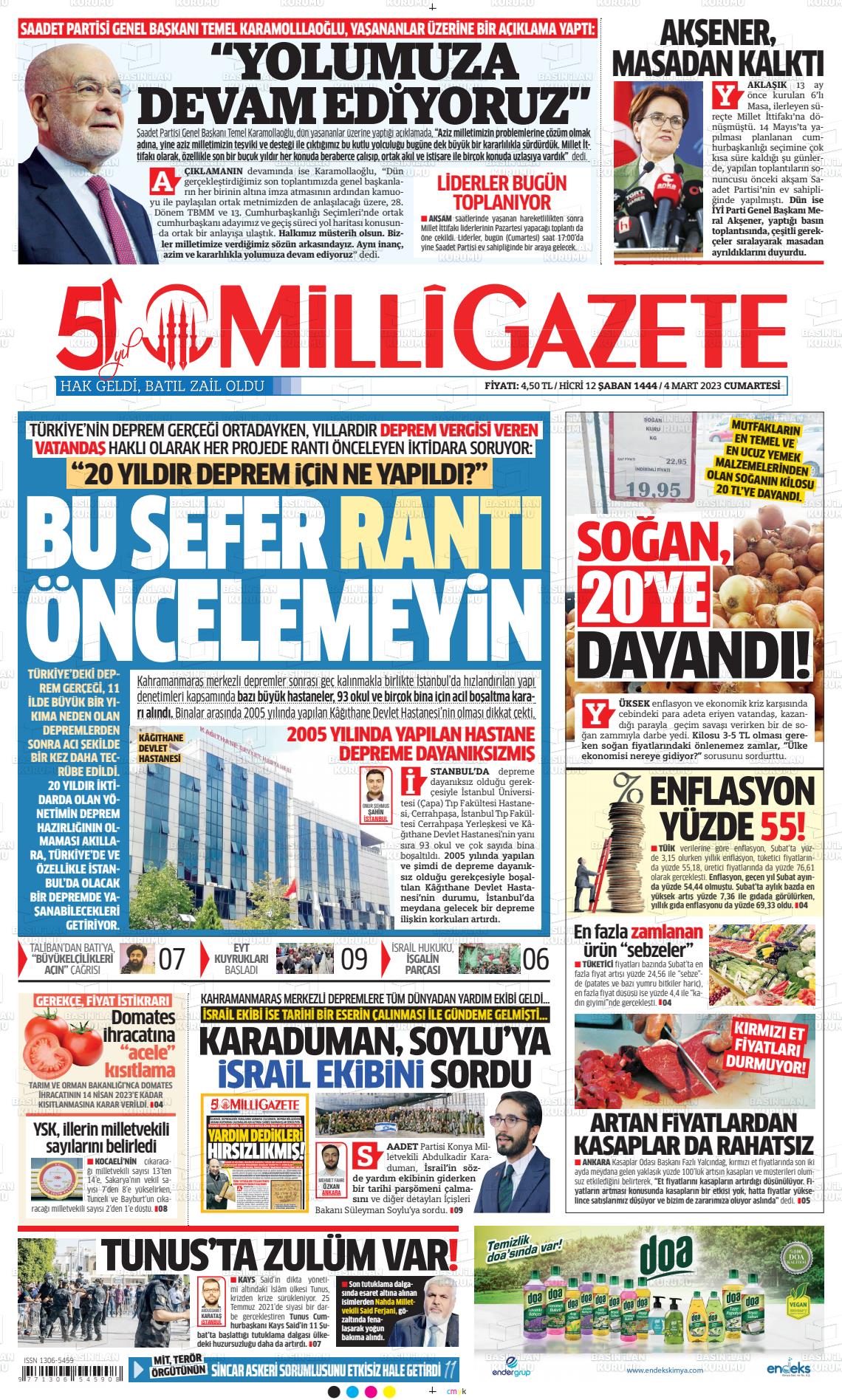 04 Mart 2023 Milli Gazete Gazete Manşeti