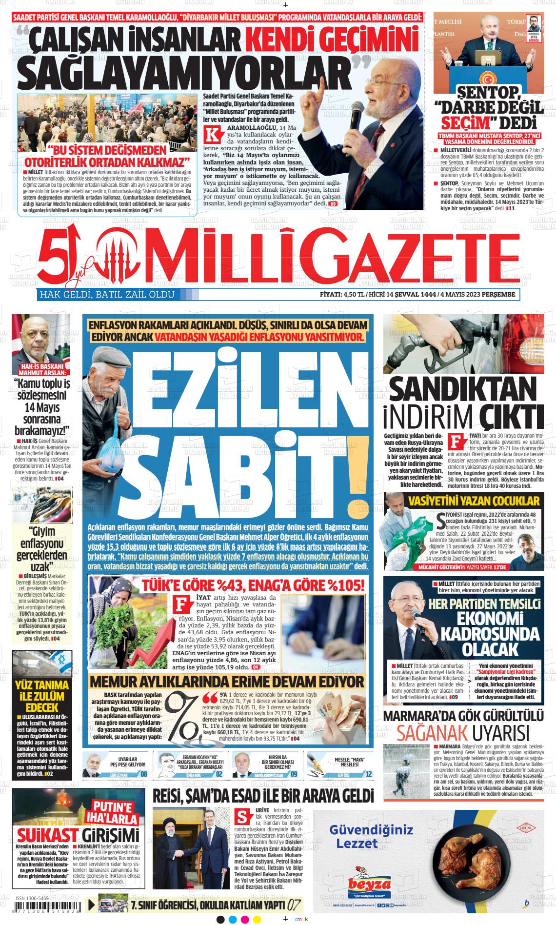 04 Mayıs 2023 Milli Gazete Gazete Manşeti