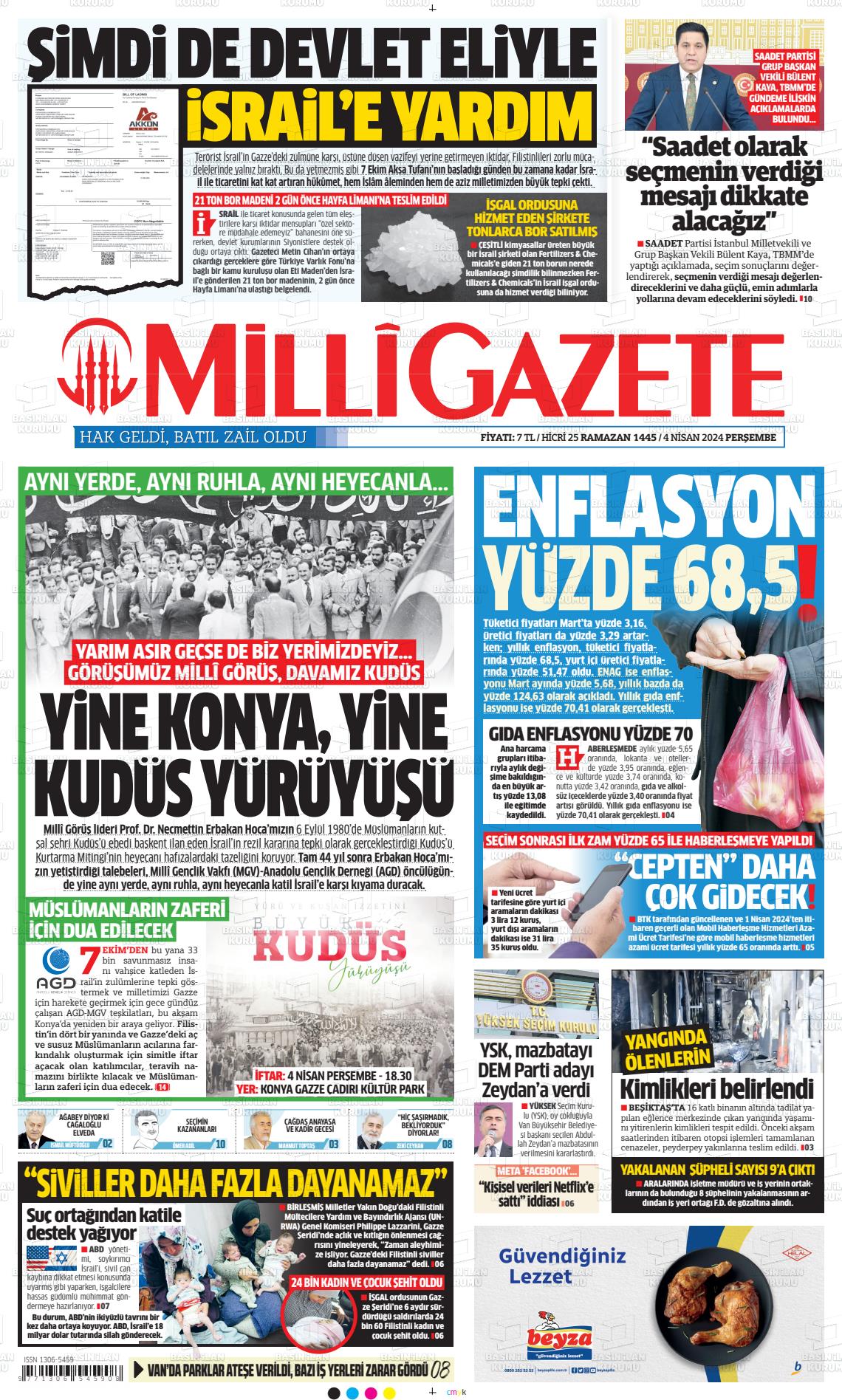 04 Nisan 2024 Milli Gazete Gazete Manşeti