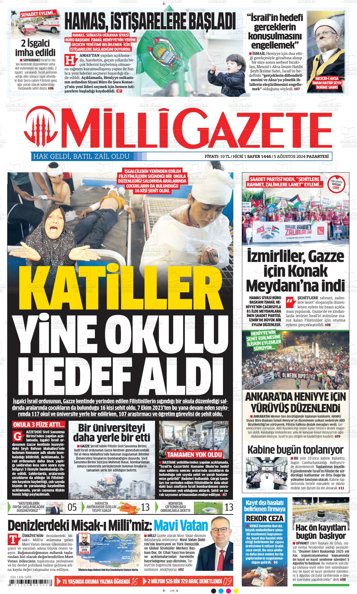 05 Ağustos 2024 Milli Gazete Gazete Manşeti