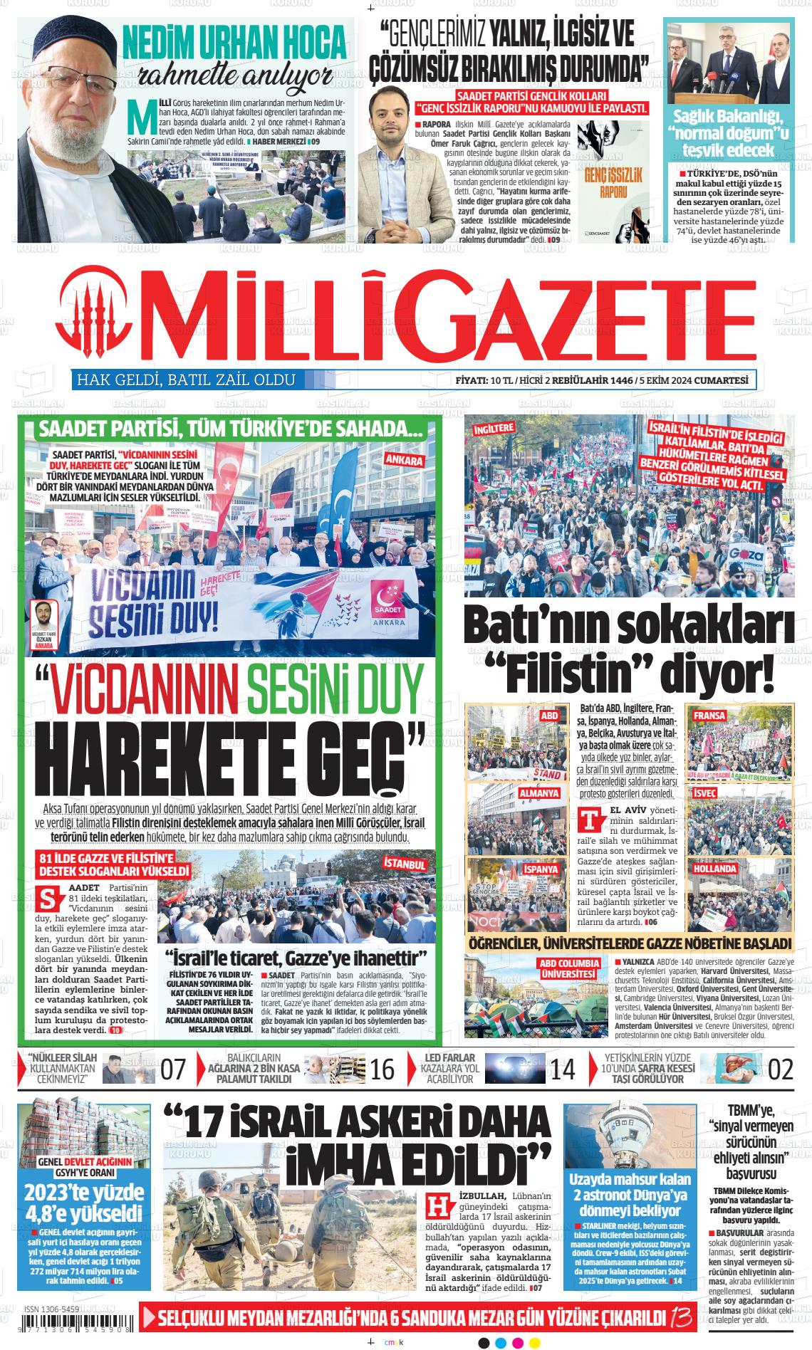 05 Ekim 2024 Milli Gazete Gazete Manşeti