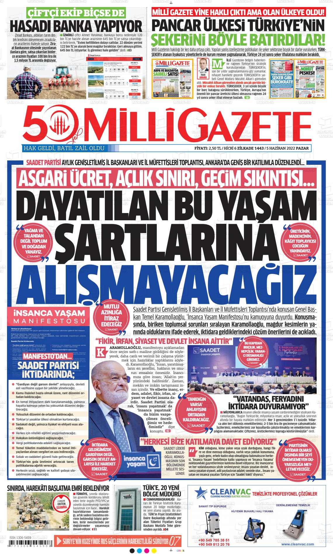 05 Haziran 2022 Milli Gazete Gazete Manşeti