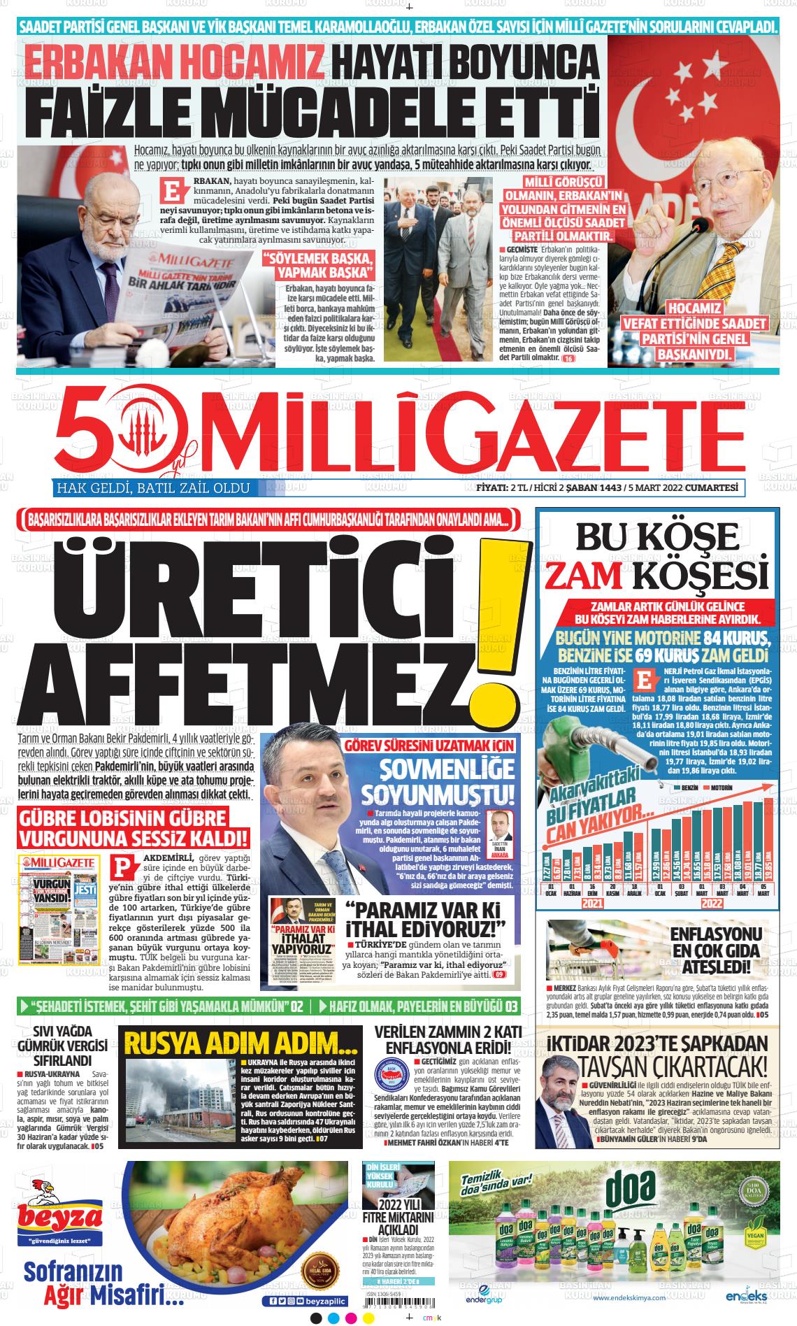 05 Mart 2022 Milli Gazete Gazete Manşeti