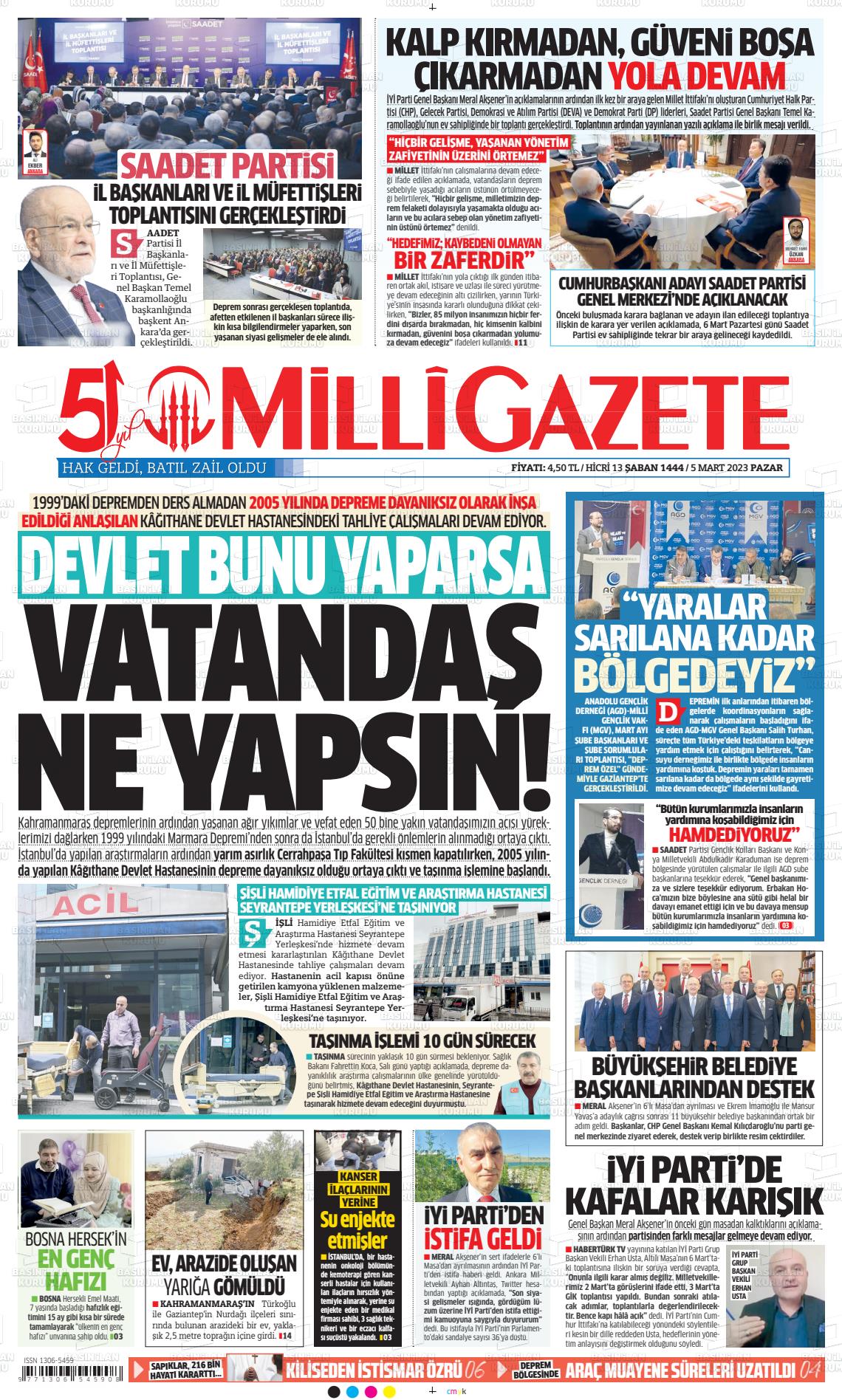 05 Mart 2023 Milli Gazete Gazete Manşeti