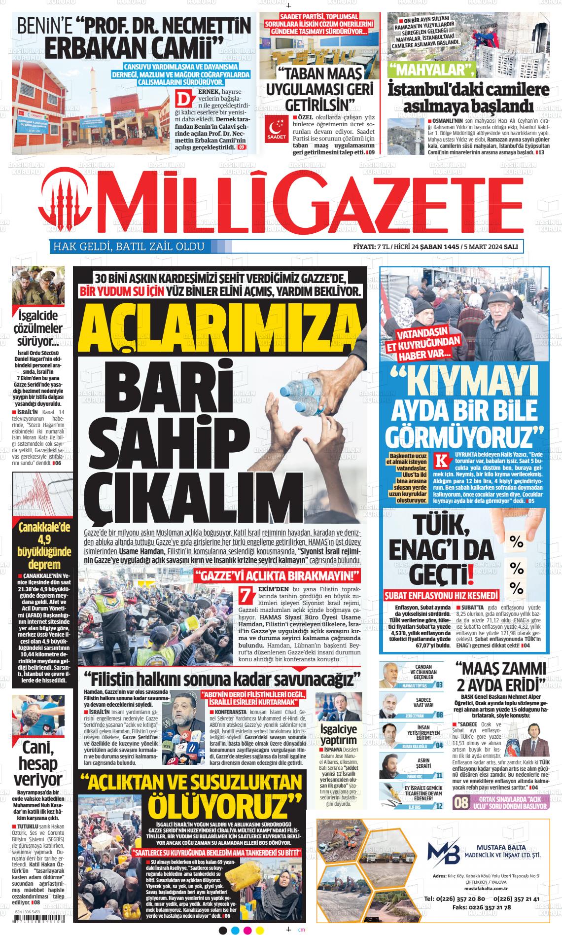 05 Mart 2024 Milli Gazete Gazete Manşeti