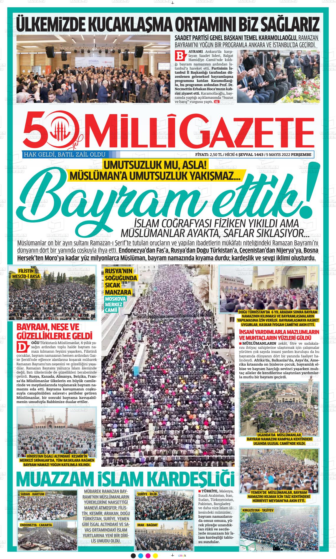 05 Mayıs 2022 Milli Gazete Gazete Manşeti