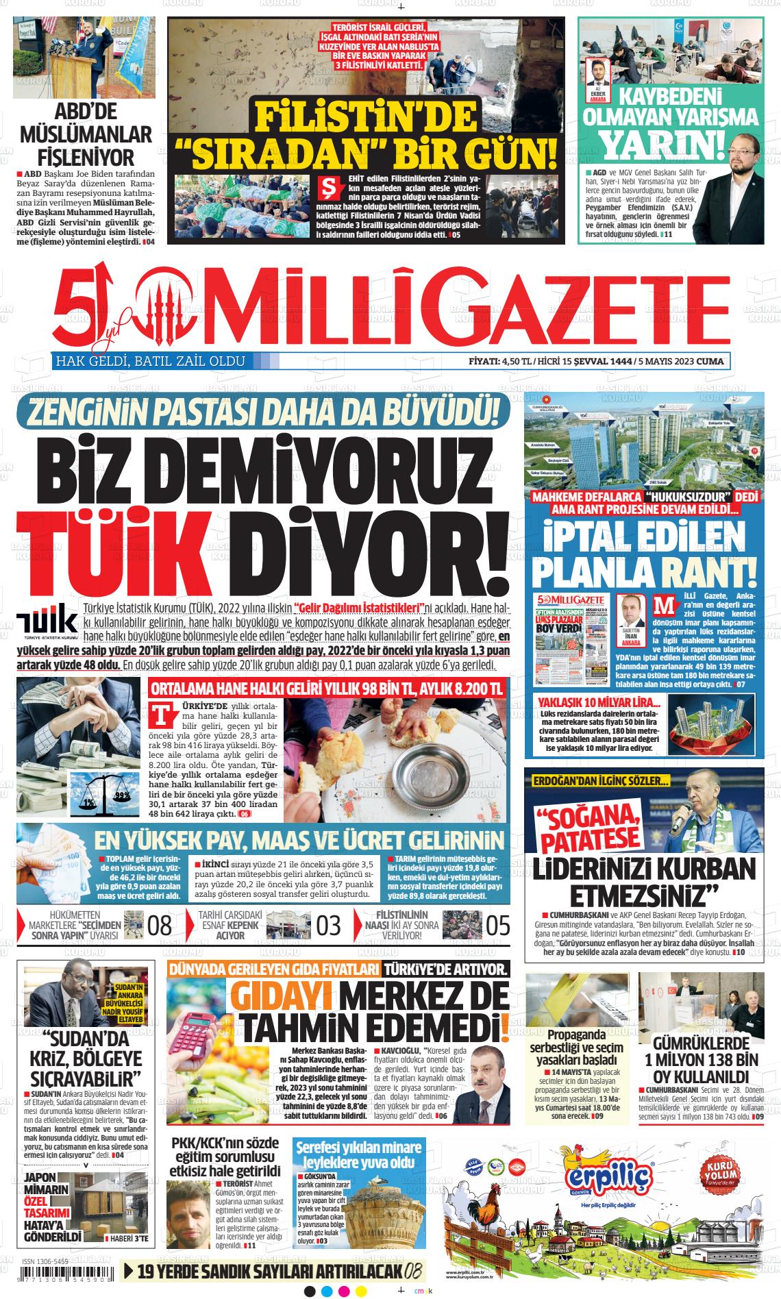 05 Mayıs 2023 Milli Gazete Gazete Manşeti