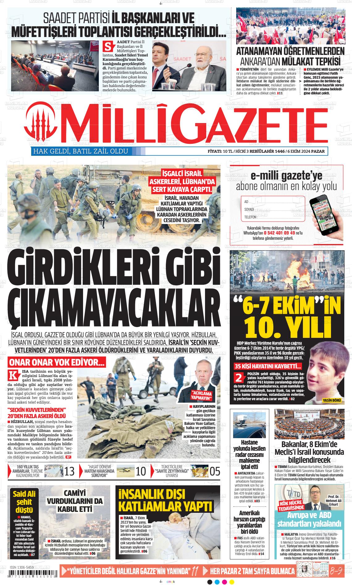 06 Ekim 2024 Milli Gazete Gazete Manşeti