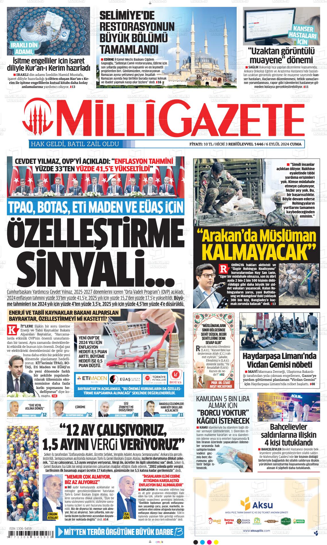 06 Eylül 2024 Milli Gazete Gazete Manşeti