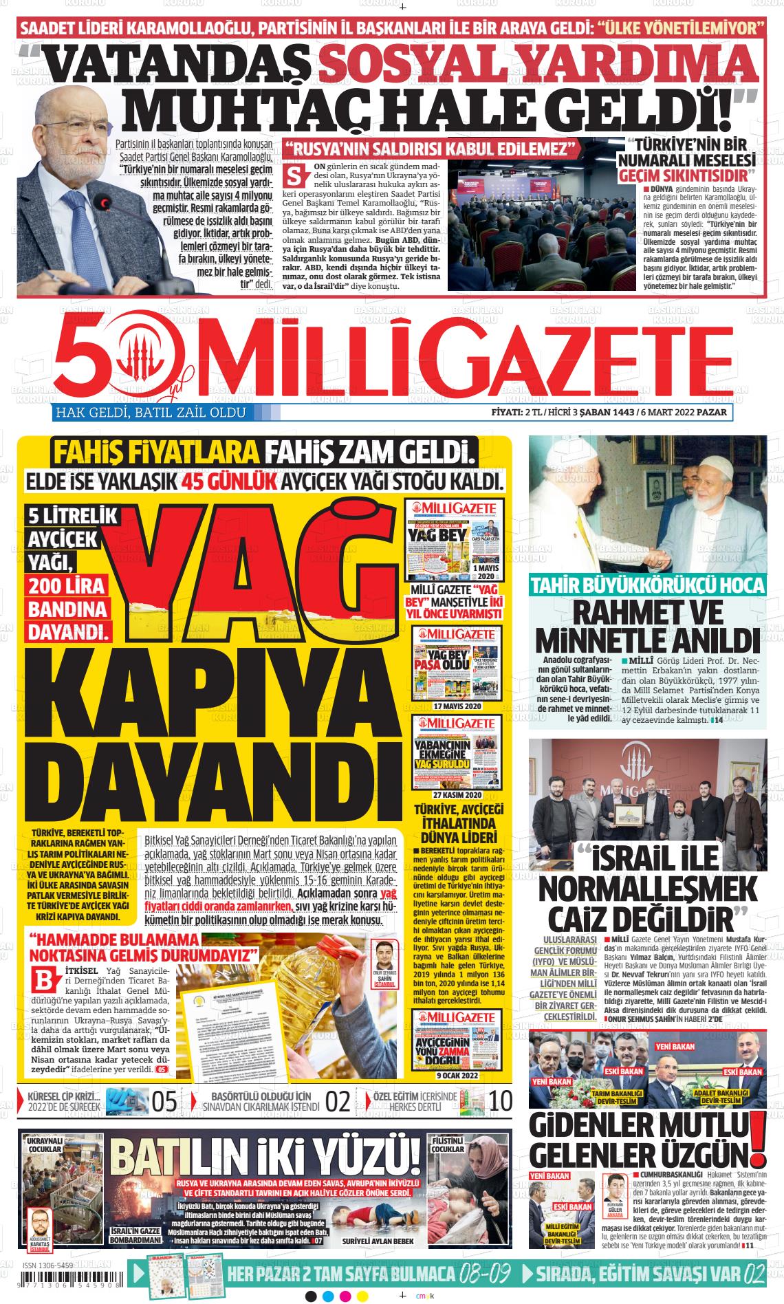 06 Mart 2022 Milli Gazete Gazete Manşeti