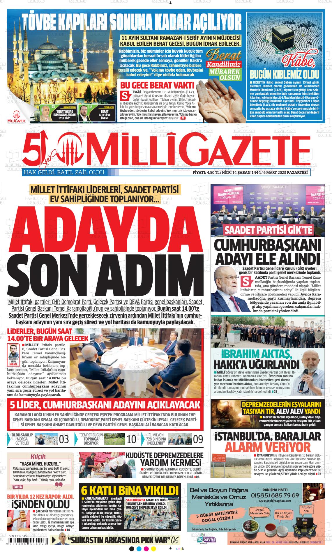 06 Mart 2023 Milli Gazete Gazete Manşeti