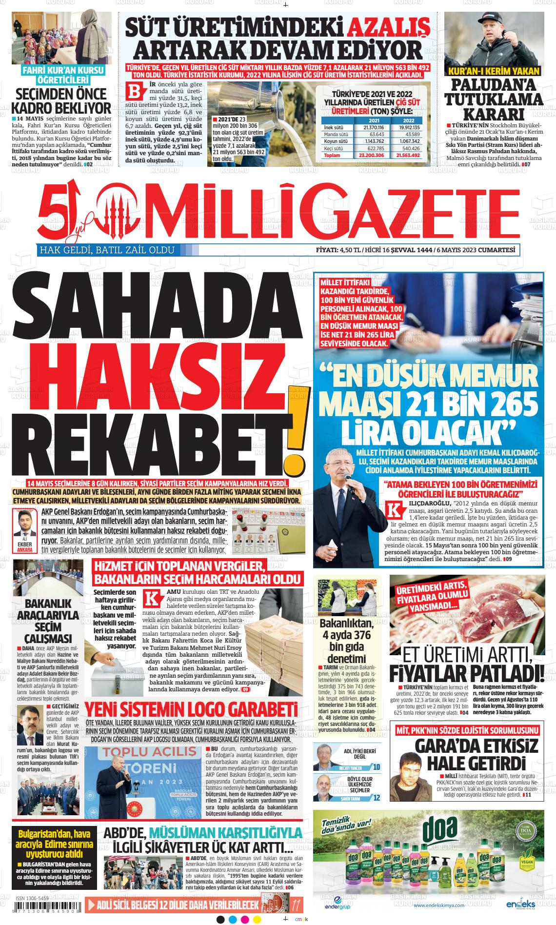 06 Mayıs 2023 Milli Gazete Gazete Manşeti