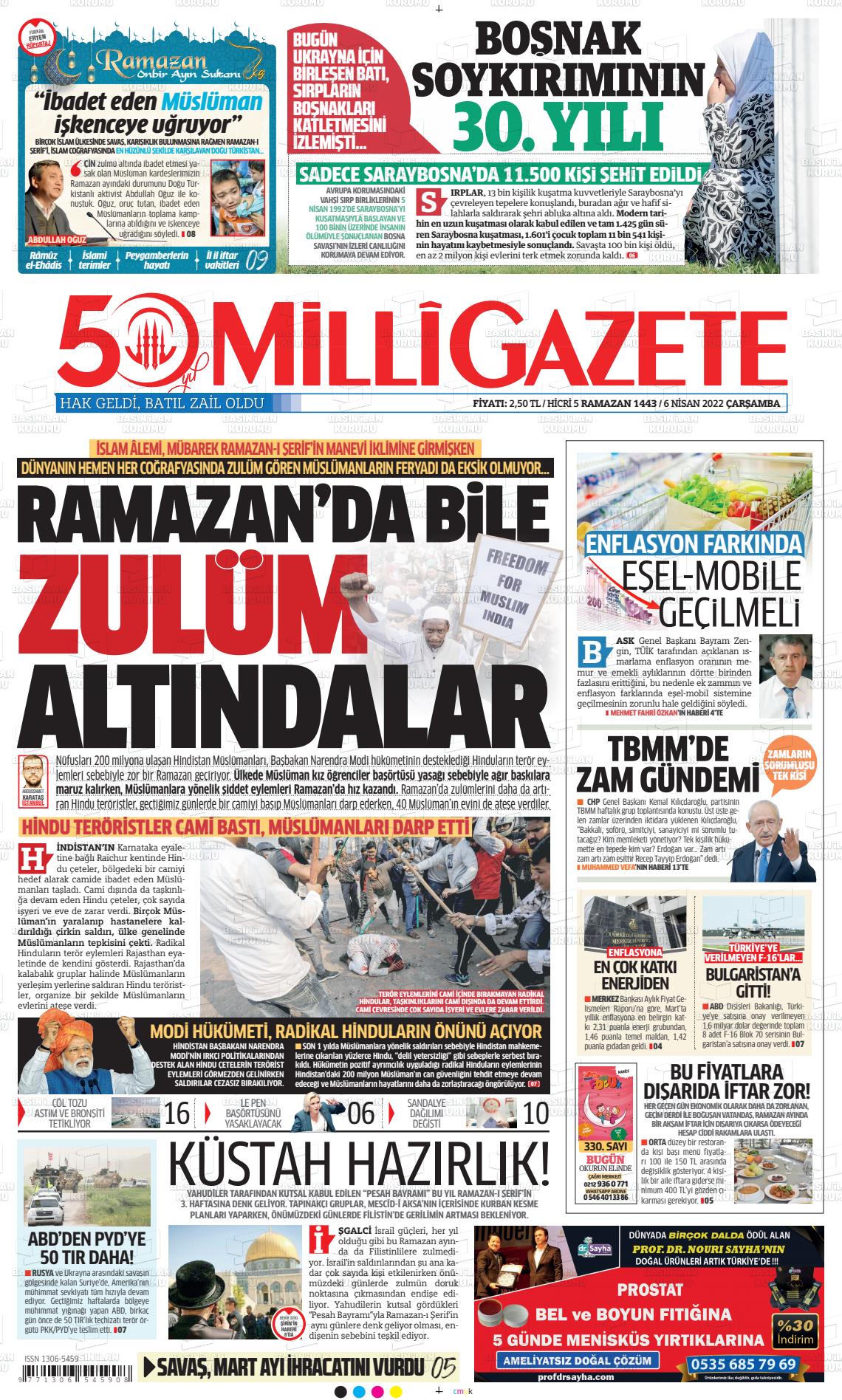 06 Nisan 2022 Milli Gazete Gazete Manşeti