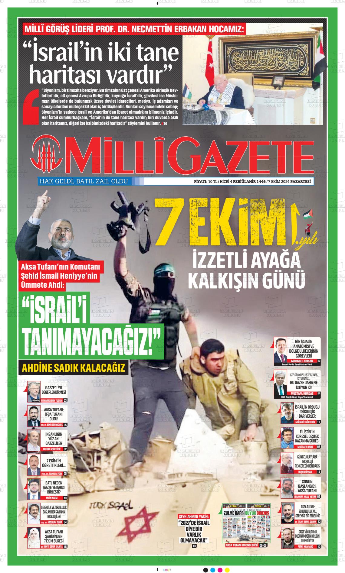 07 Ekim 2024 Milli Gazete Gazete Manşeti