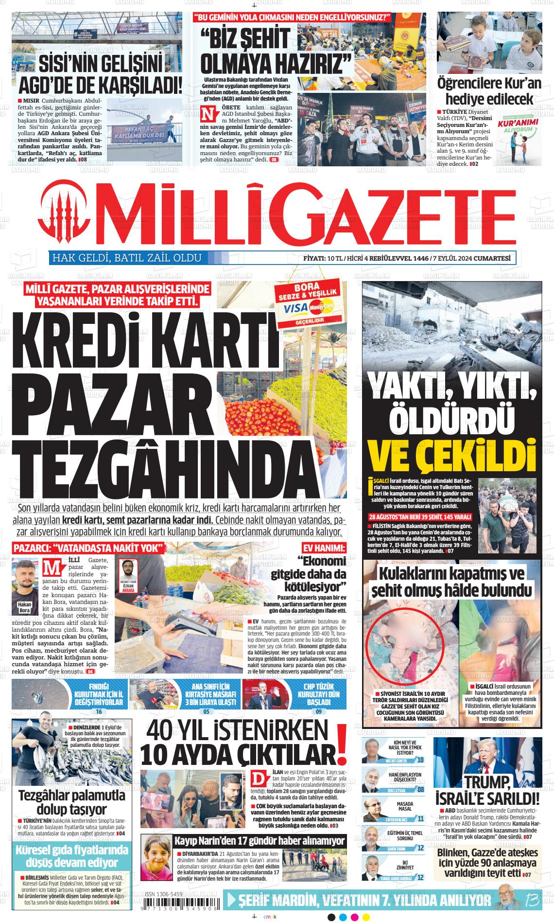 07 Eylül 2024 Milli Gazete Gazete Manşeti