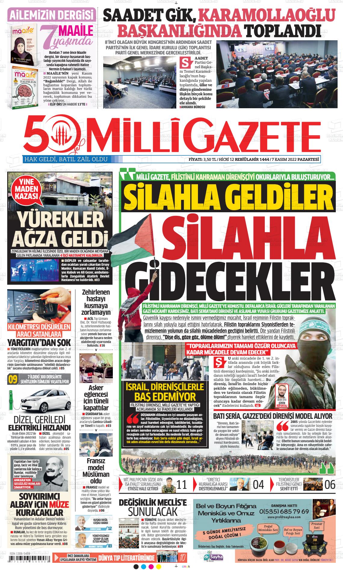 07 Kasım 2022 Milli Gazete Gazete Manşeti