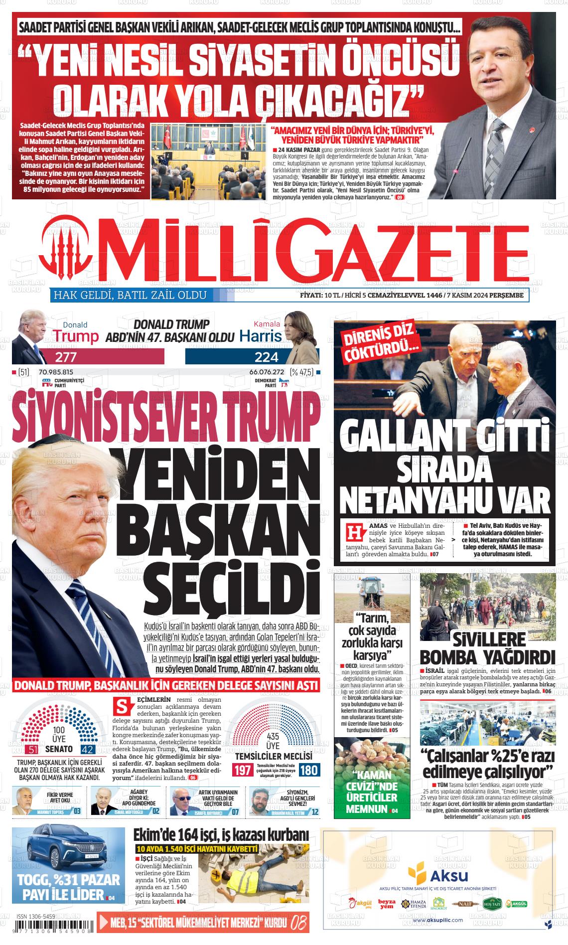 07 Kasım 2024 Milli Gazete Gazete Manşeti