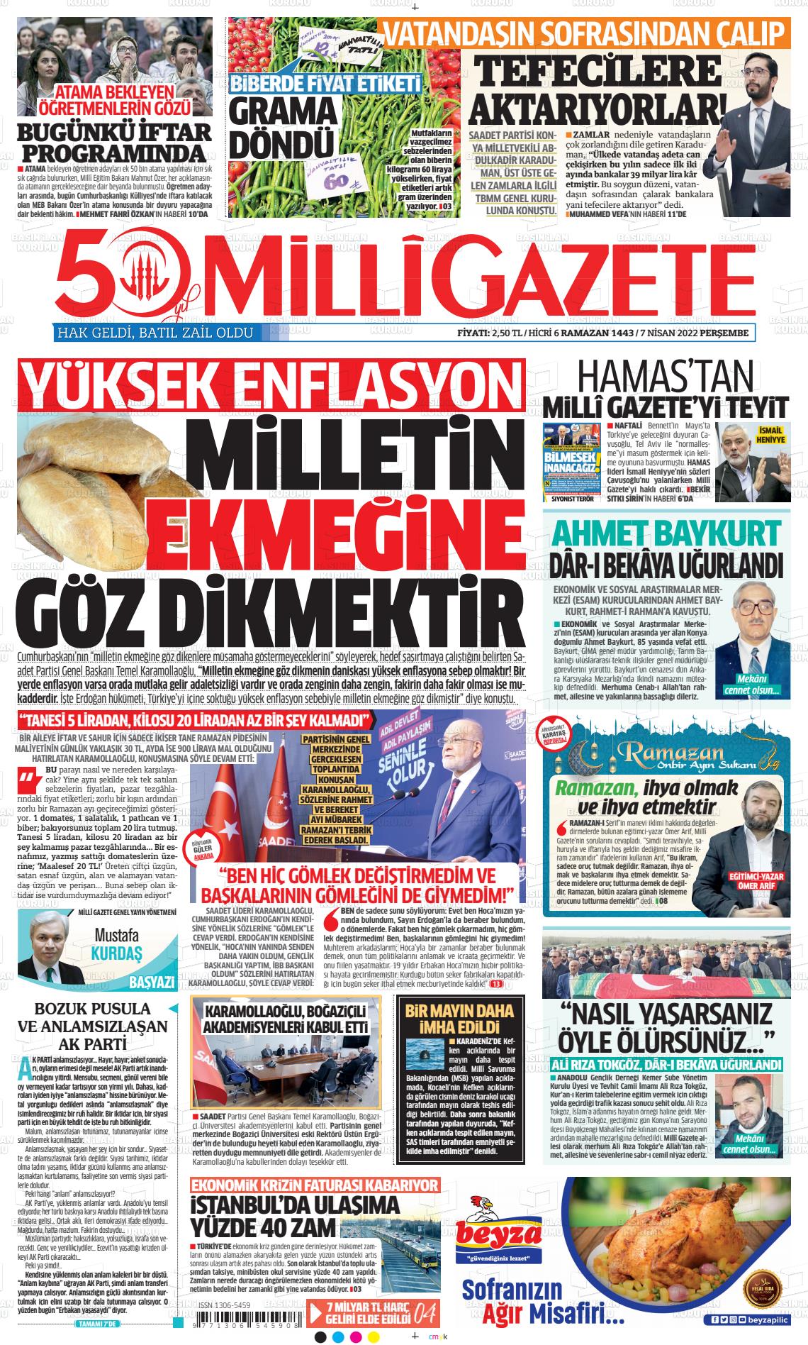 07 Nisan 2022 Milli Gazete Gazete Manşeti