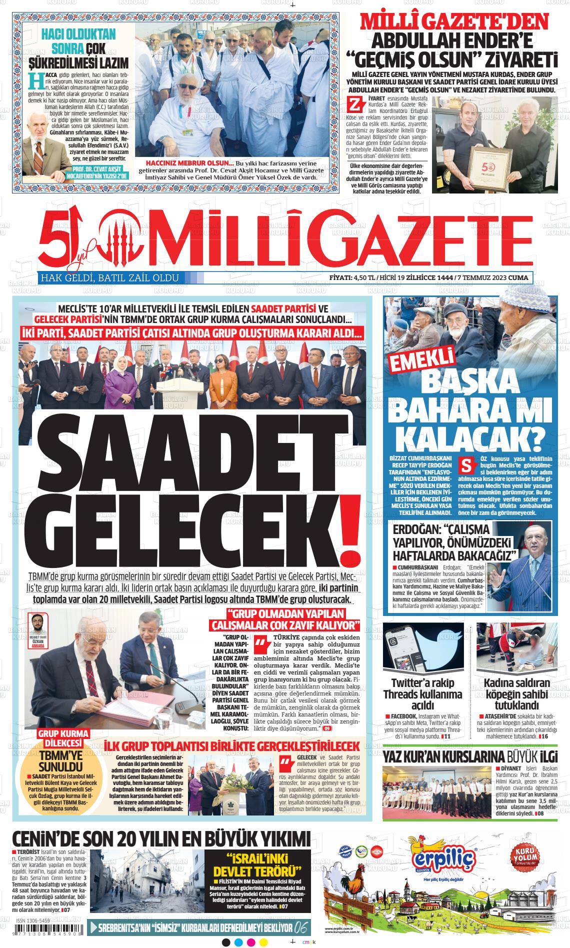 07 Temmuz 2023 Milli Gazete Gazete Manşeti