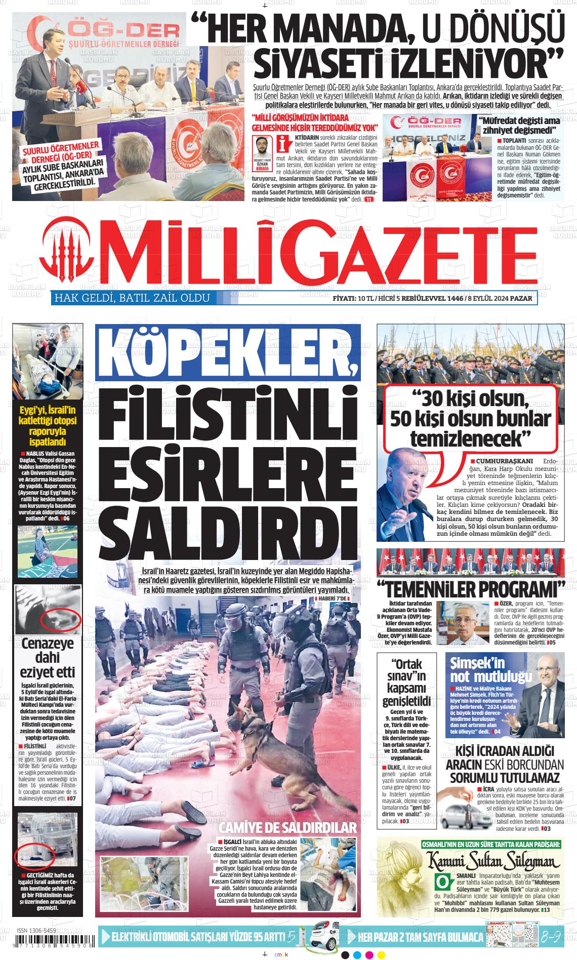 08 Eylül 2024 Milli Gazete Gazete Manşeti