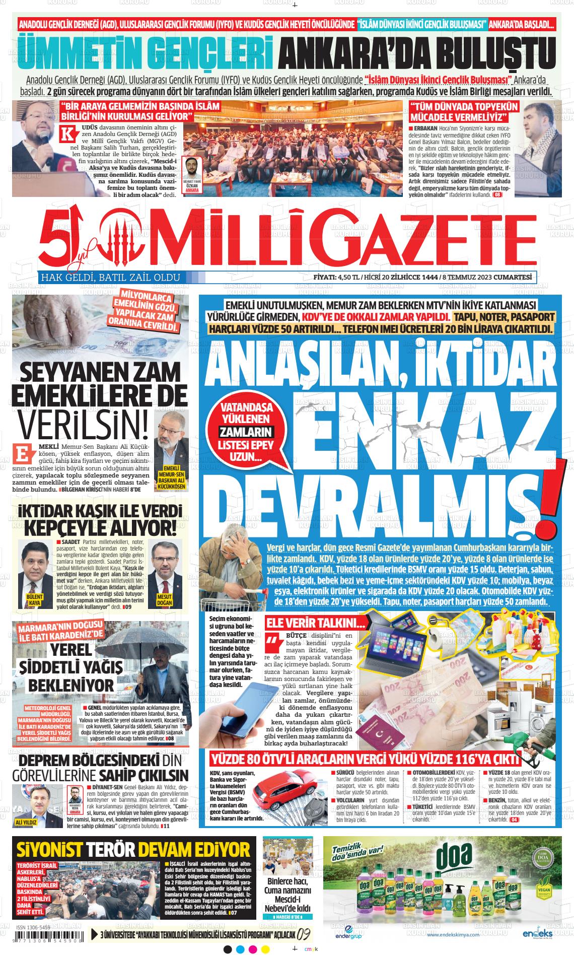 08 Temmuz 2023 Milli Gazete Gazete Manşeti