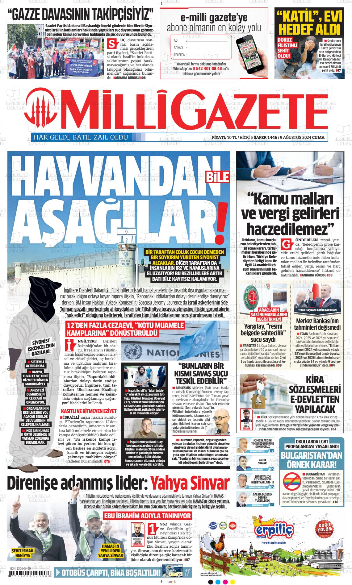 09 Ağustos 2024 Milli Gazete Gazete Manşeti