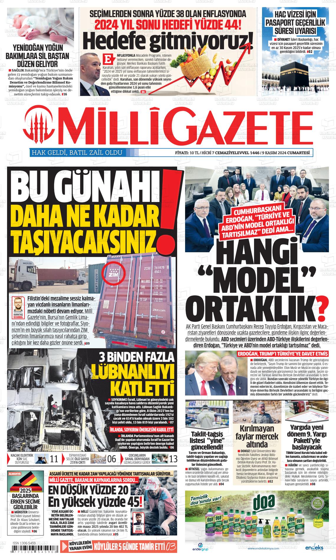 09 Kasım 2024 Milli Gazete Gazete Manşeti