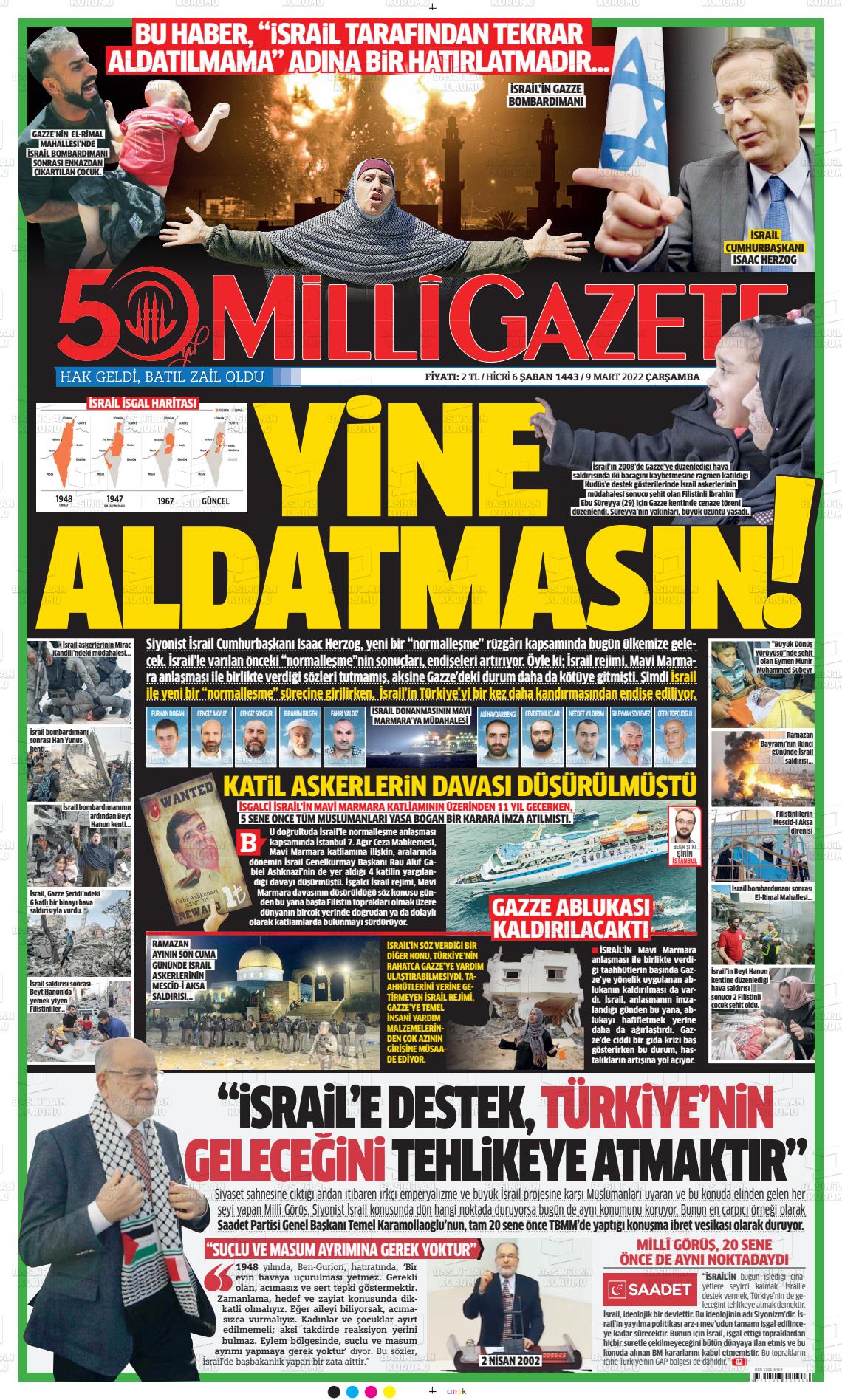 09 Mart 2022 Milli Gazete Gazete Manşeti