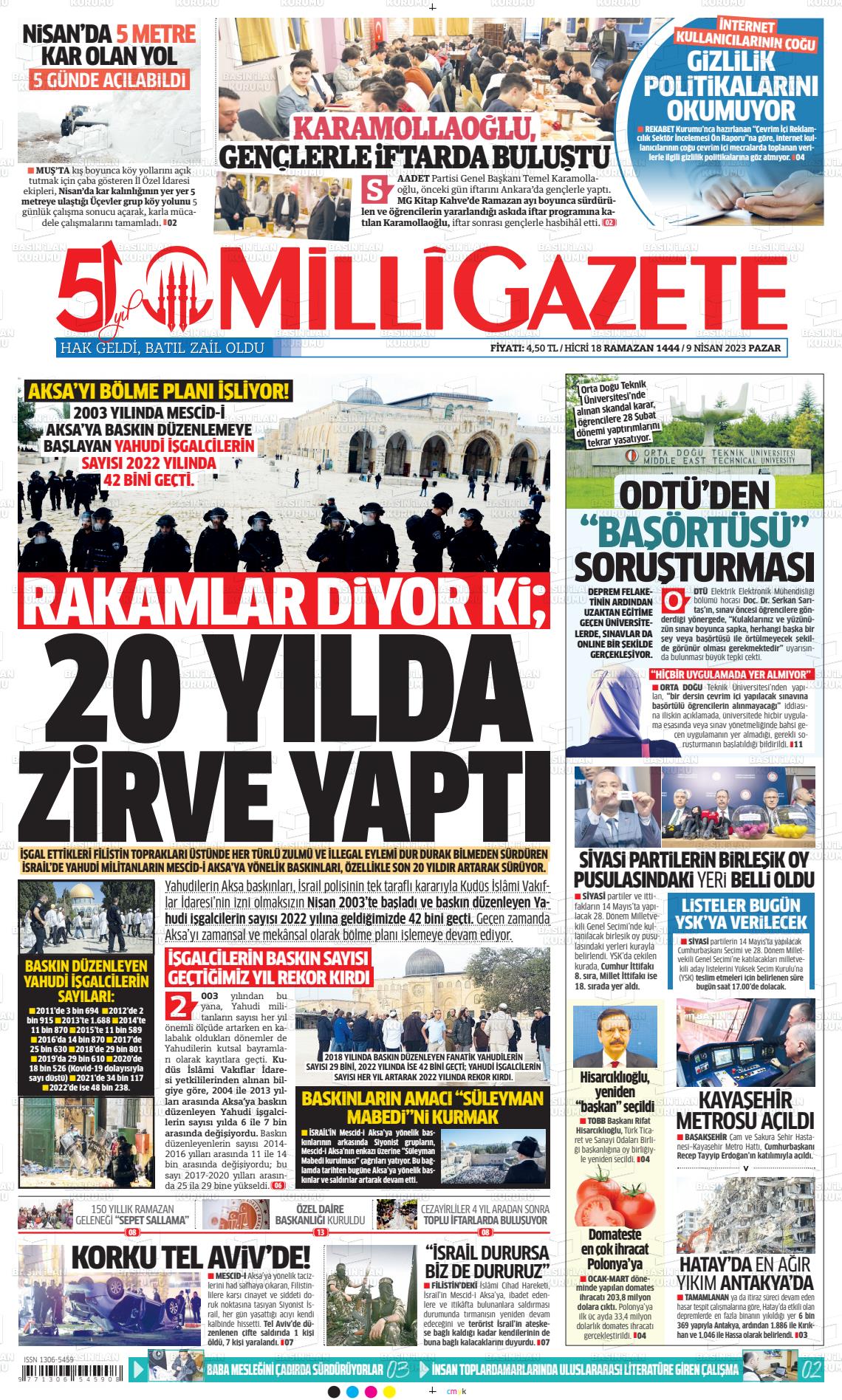 09 Nisan 2023 Milli Gazete Gazete Manşeti