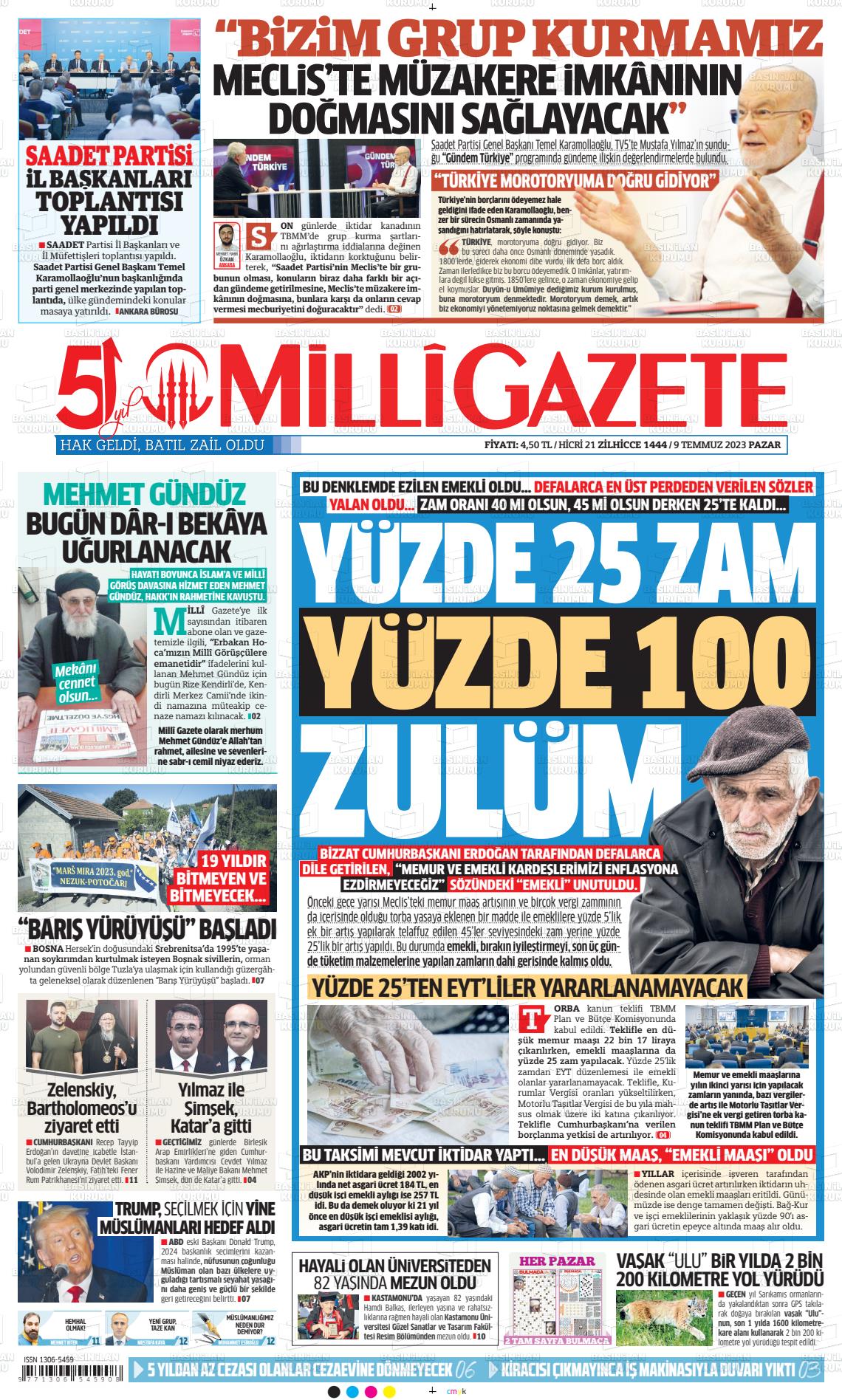 22 Ağustos 2023 Milli Gazete Gazete Manşeti