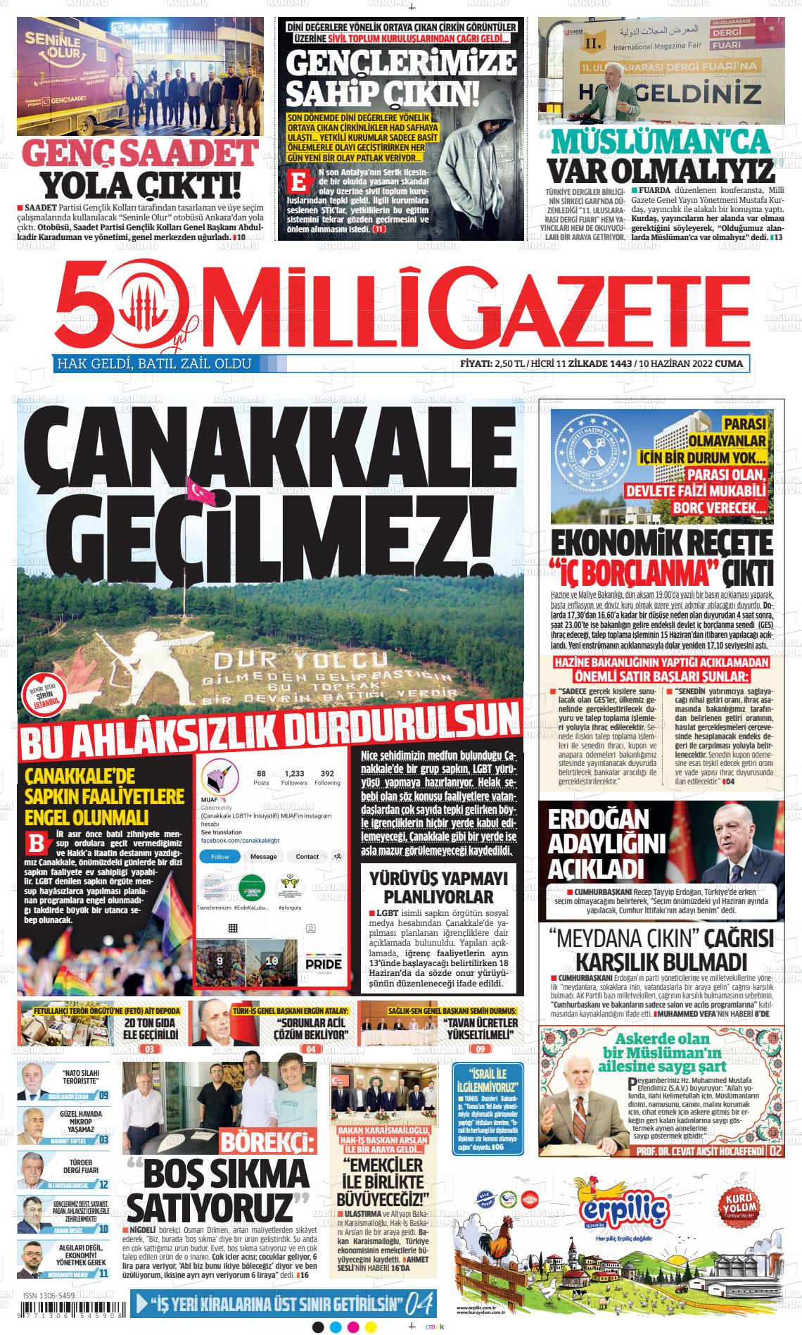 10 Haziran 2022 Milli Gazete Gazete Manşeti