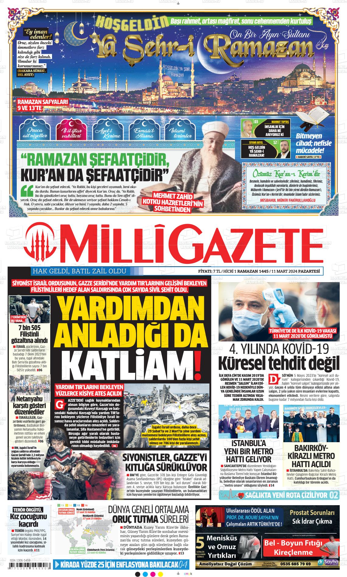 11 Mart 2024 Milli Gazete Gazete Manşeti