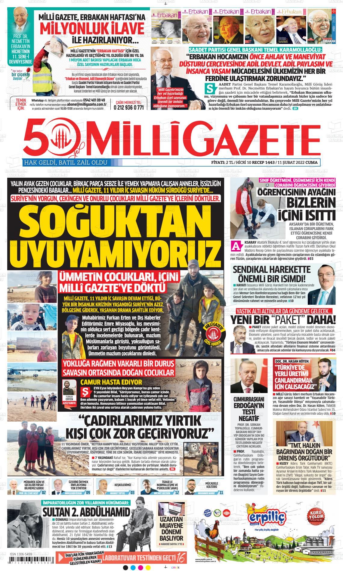 11 Şubat 2022 Milli Gazete Gazete Manşeti