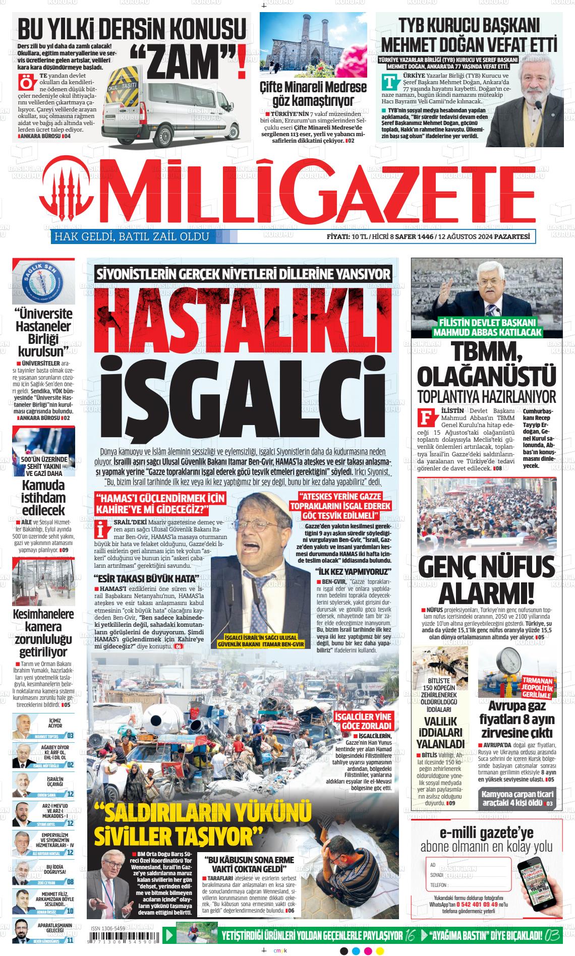 12 Ağustos 2024 Milli Gazete Gazete Manşeti