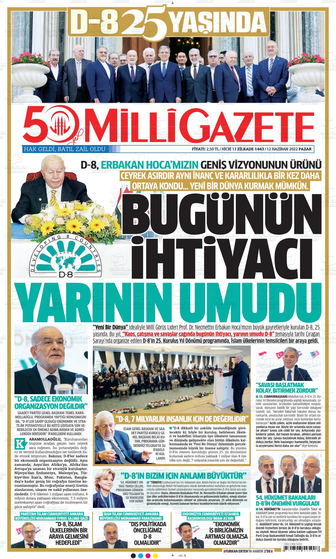 12 Haziran 2022 Milli Gazete Gazete Manşeti