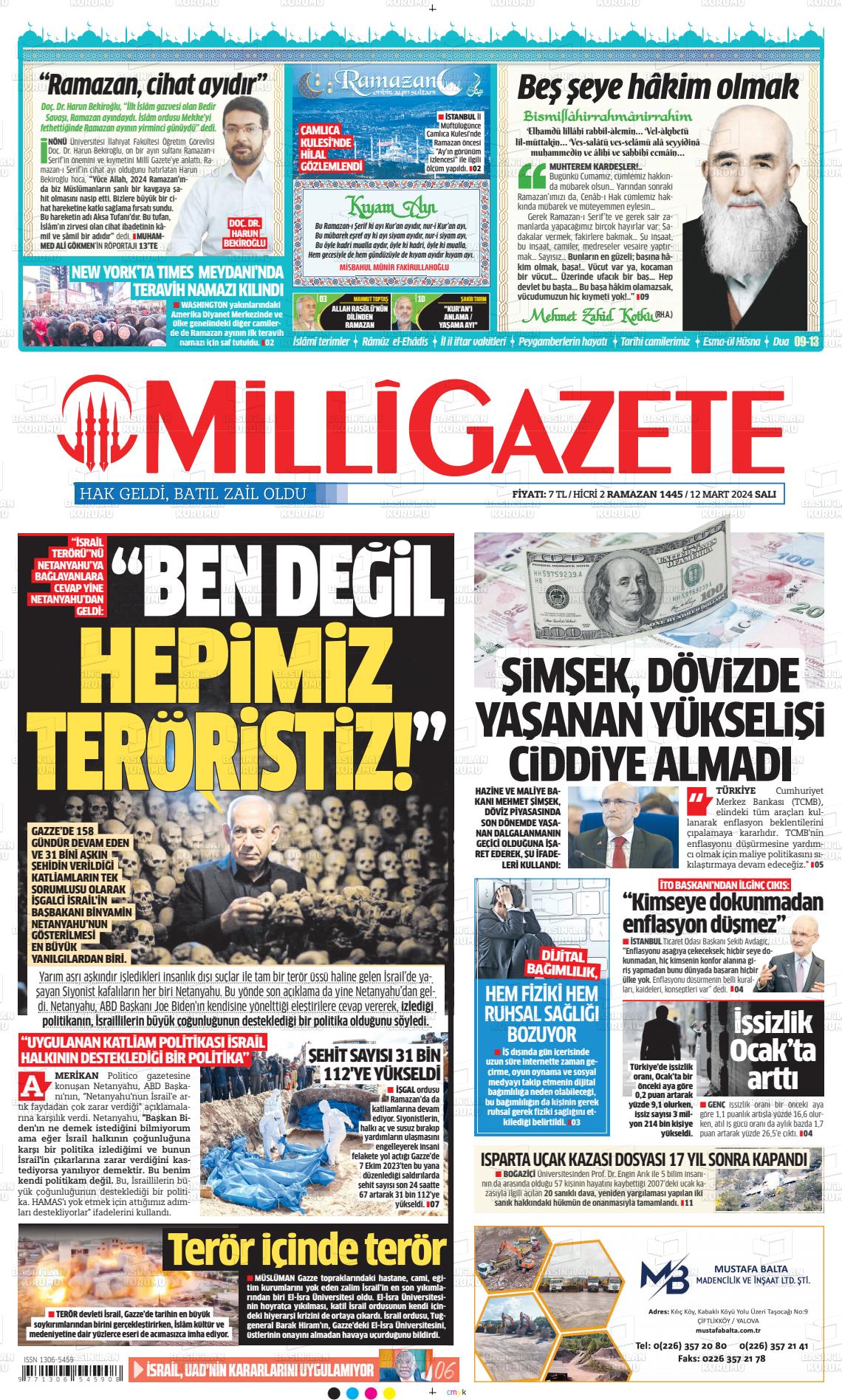 12 Mart 2024 Milli Gazete Gazete Manşeti