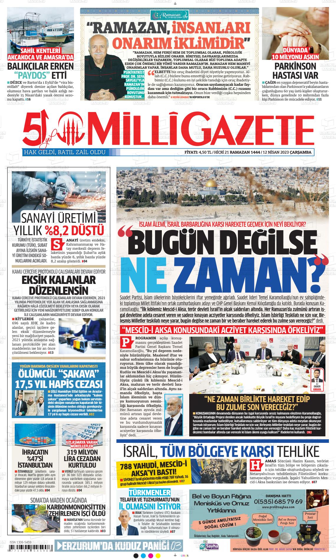 12 Nisan 2023 Milli Gazete Gazete Manşeti